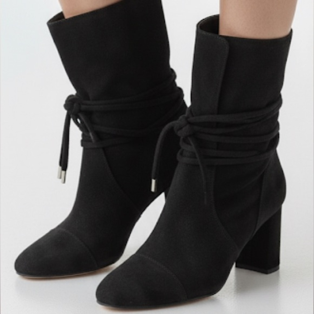 Alexandre Birman black suede wrap tie block heel boots – size 39.5 (US 8.5 - 9)